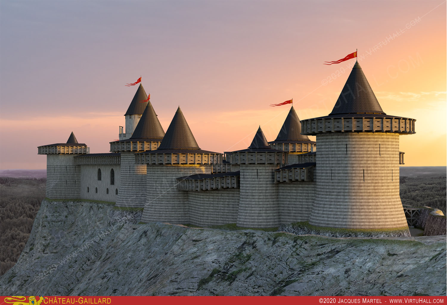 Chateau gailard, the fortress of Richard the Lionheart, reconstitued - At dawn