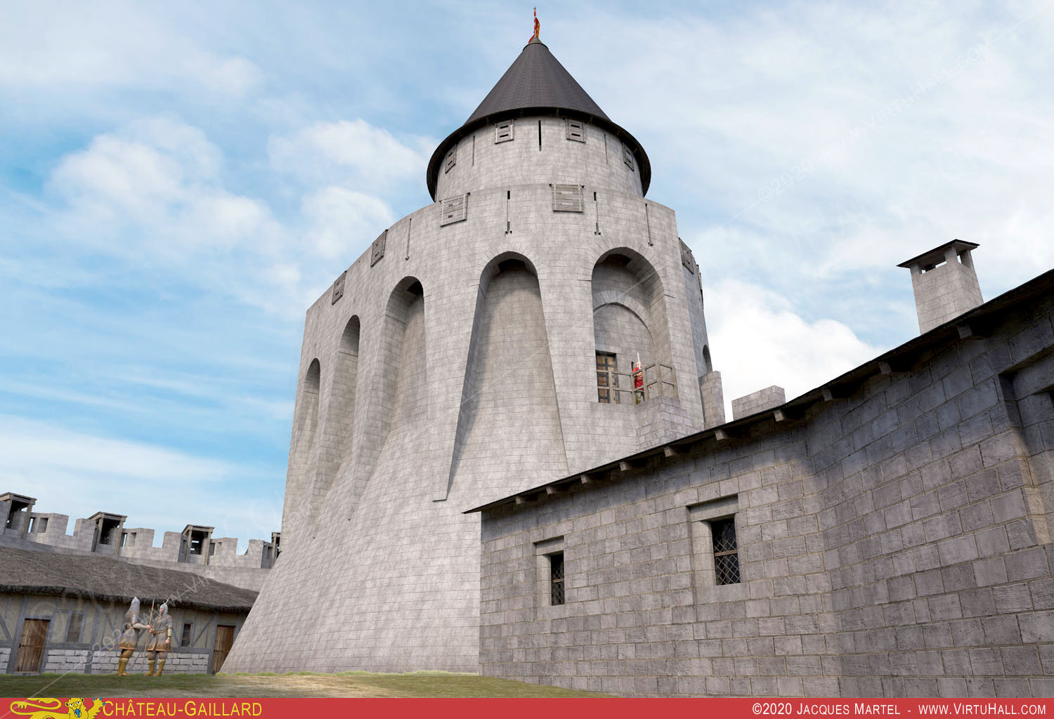 Château-Gaillard, la visite, le donjon, depuis l'entrée de la Grand-Salle